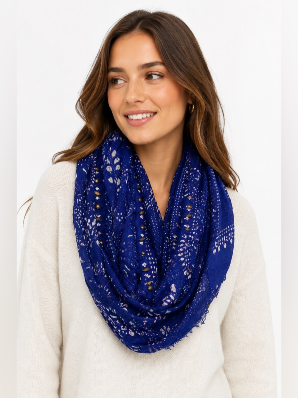 Ecote by Urban Outfitters Royal Blue Patterned Viscose Scarf